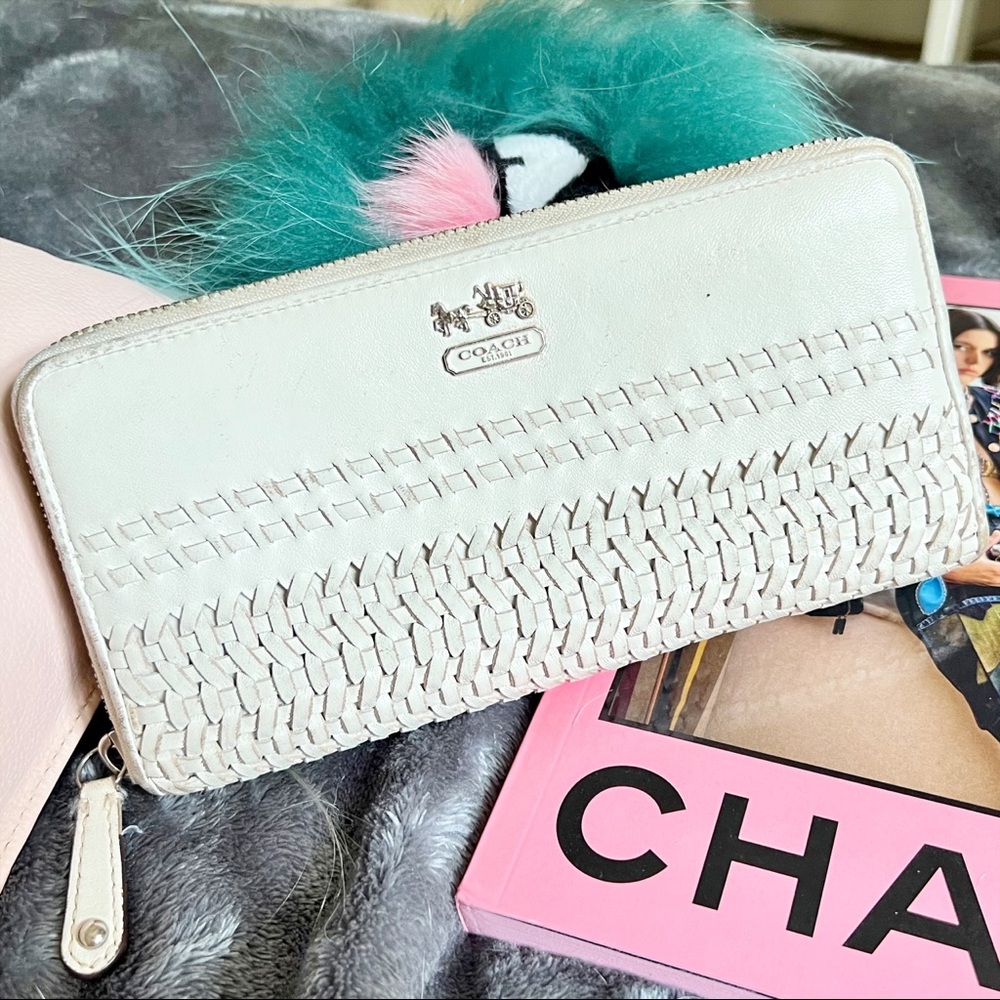 Coach Weaved Leather Long Zippered Wallet